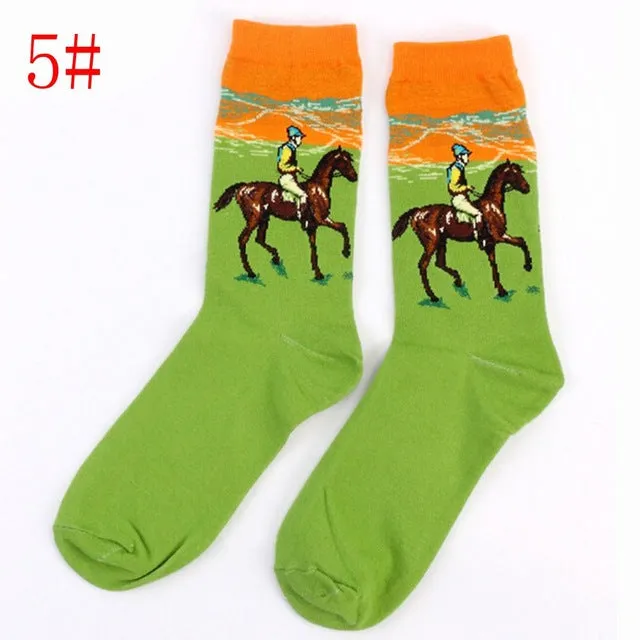 1Pair Retro Vintage Unisex Women Men Modern European Styles Fashion Renaissance Van Gogh Art Oil Painting Warm Cotton Socks Hot