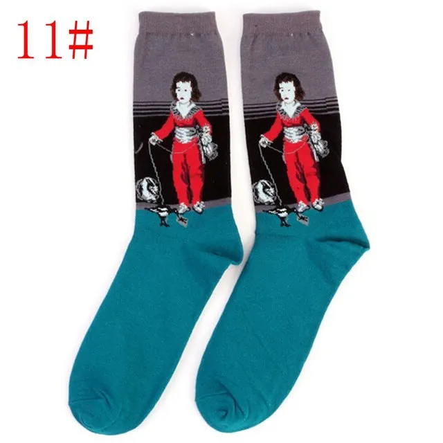 1Pair Retro Vintage Unisex Women Men Modern European Styles Fashion Renaissance Van Gogh Art Oil Painting Warm Cotton Socks Hot