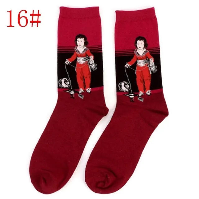 1Pair Retro Vintage Unisex Women Men Modern European Styles Fashion Renaissance Van Gogh Art Oil Painting Warm Cotton Socks Hot