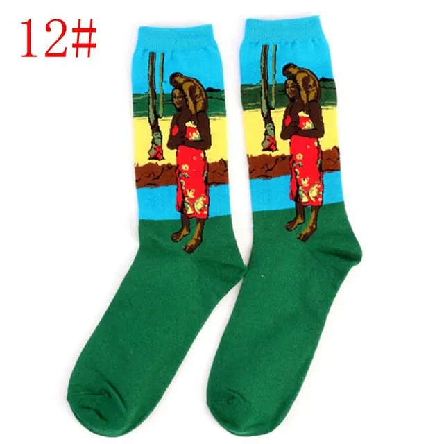 1Pair Retro Vintage Unisex Women Men Modern European Styles Fashion Renaissance Van Gogh Art Oil Painting Warm Cotton Socks Hot