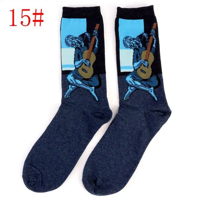 1Pair Retro Vintage Unisex Women Men Modern European Styles Fashion Renaissance Van Gogh Art Oil Painting Warm Cotton Socks Hot