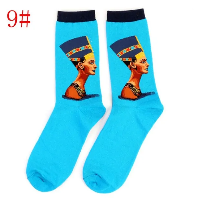 1Pair Retro Vintage Unisex Women Men Modern European Styles Fashion Renaissance Van Gogh Art Oil Painting Warm Cotton Socks Hot