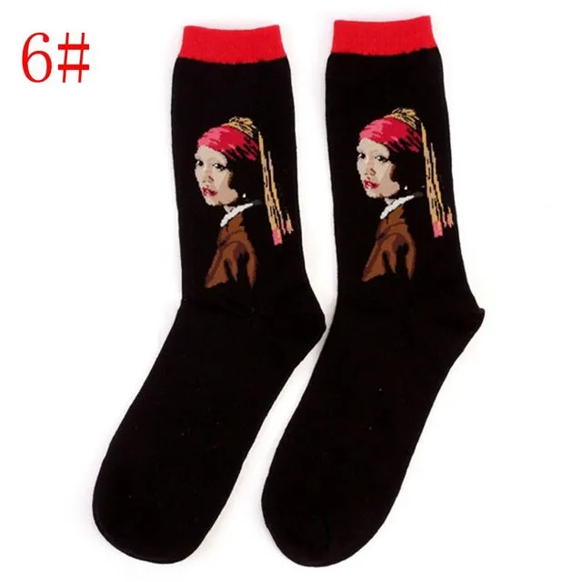 1Pair Retro Vintage Unisex Women Men Modern European Styles Fashion Renaissance Van Gogh Art Oil Painting Warm Cotton Socks Hot