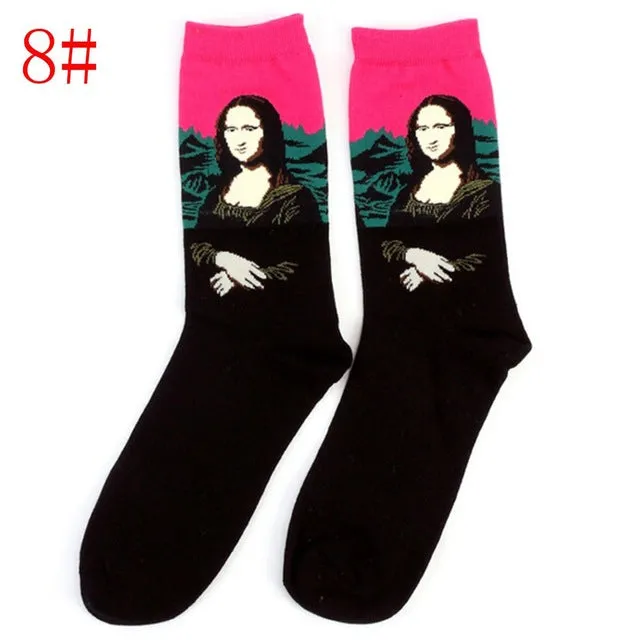 1Pair Retro Vintage Unisex Women Men Modern European Styles Fashion Renaissance Van Gogh Art Oil Painting Warm Cotton Socks Hot