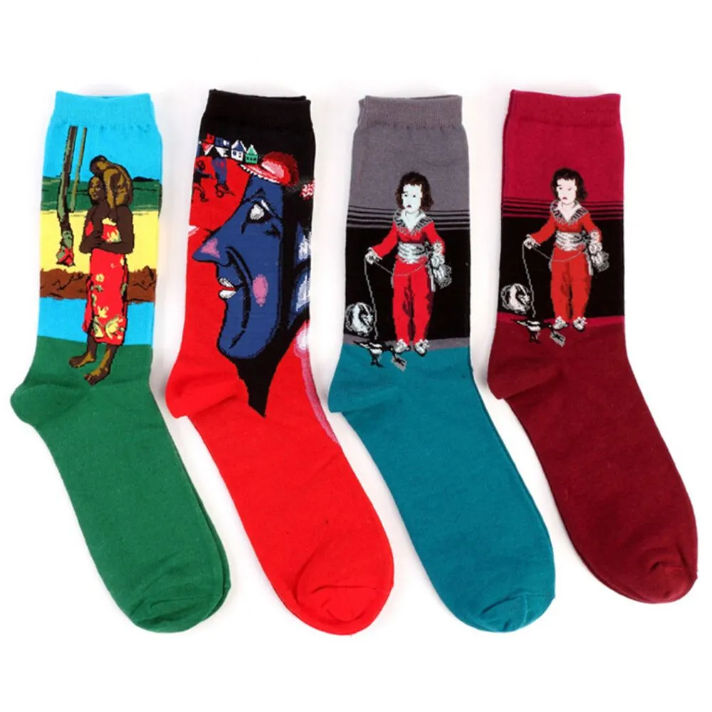 1Pair Retro Vintage Unisex Women Men Modern European Styles Fashion Renaissance Van Gogh Art Oil Painting Warm Cotton Socks Hot