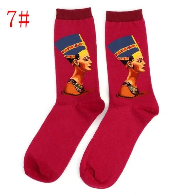 1Pair Retro Vintage Unisex Women Men Modern European Styles Fashion Renaissance Van Gogh Art Oil Painting Warm Cotton Socks Hot