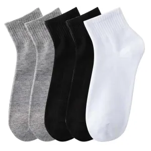 5 Pairs/Lot Men's Solid Color Socks Black White Business Casual Simple Versatile Breathable Cotton Sports Mesh Short Socks