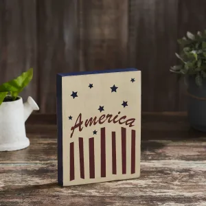 America Stars & Stripes Wooden Block 8x6x1.25