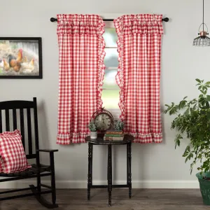 Annie Buffalo Check Red Ruffled Lined Short Panel Curtains 63"