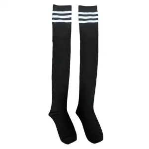 Black Striped Thigh High Compression Socks