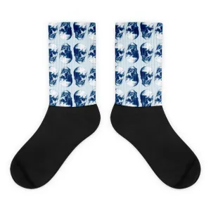 Blue Skulls Opposites Socks by Robert Bowen