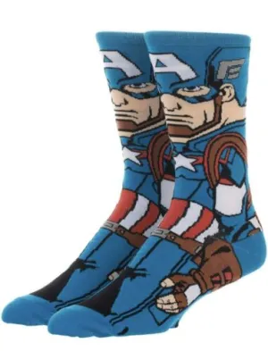 Captain America Cartoon Socks, Fun Novelty Mens Crew Character Socks