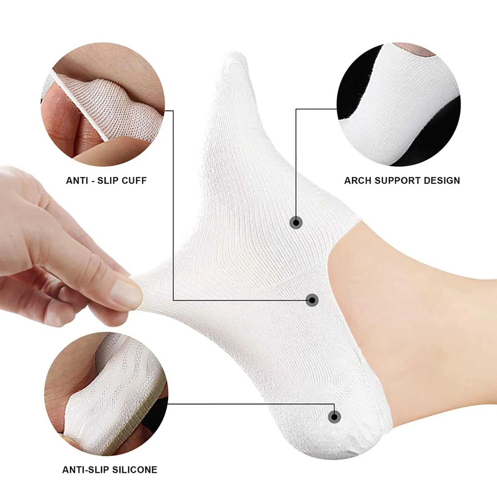 Comfort Rich No-Show Socks - Black & White, Size 10-13