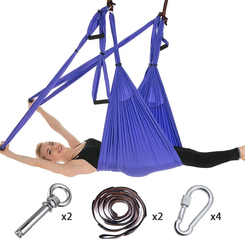 Full Set 6 Handles Anti-gravity Aerial Yoga Ceiling Hammock Flying Swing Trapeze Yoga Inversion Device Home GYM Hanging Belt