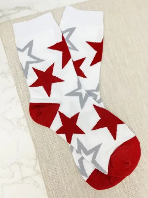 Game Day Star Print Crew Socks - Maroon & Gray