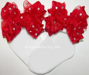 Glitzy Red Organza Ruffle Bow Socks