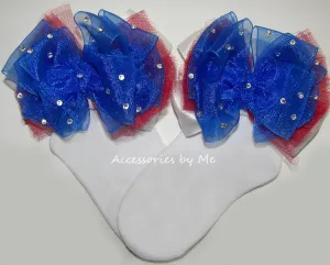 Glitzy Red White Blue Tutu Bow Socks