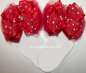 High Glitz Red Organza Tutu Floral Bow Socks