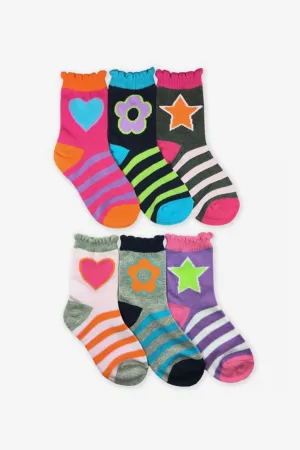 Jefferies Socks Stars/Daisies/Hearts Crew Kids Socks 6-Pack