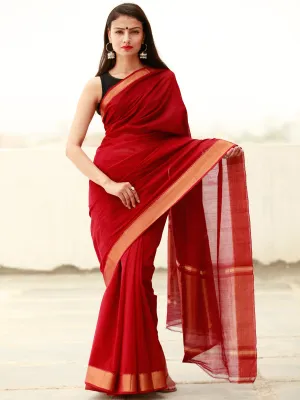 Maroon Handloom Mangalagiri Cotton Saree With Zari Border - S031703861