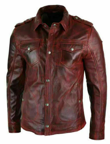 Men's Real Lambskin Genuine Leather Shirt Stylish Biker Shirt Vintage Jacket