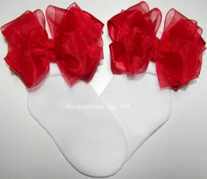 Red Organza Satin Bow Socks