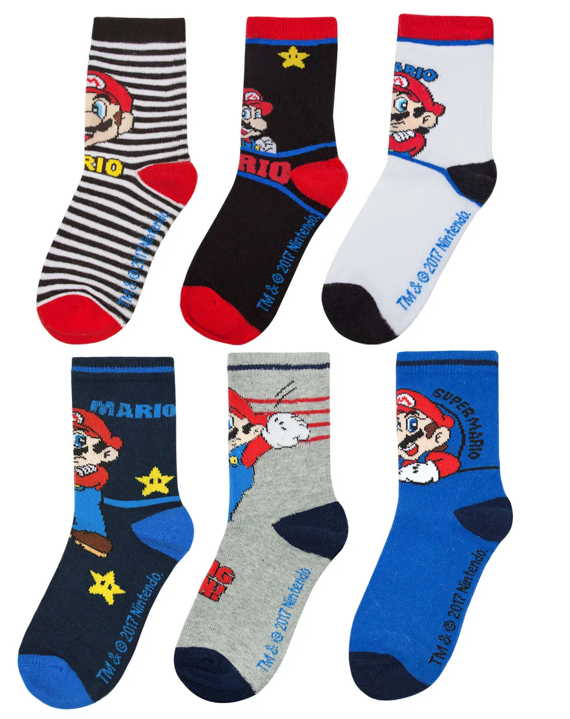 Super Mario Boys Assorted 6 Pack Multi-coloured Sock Set