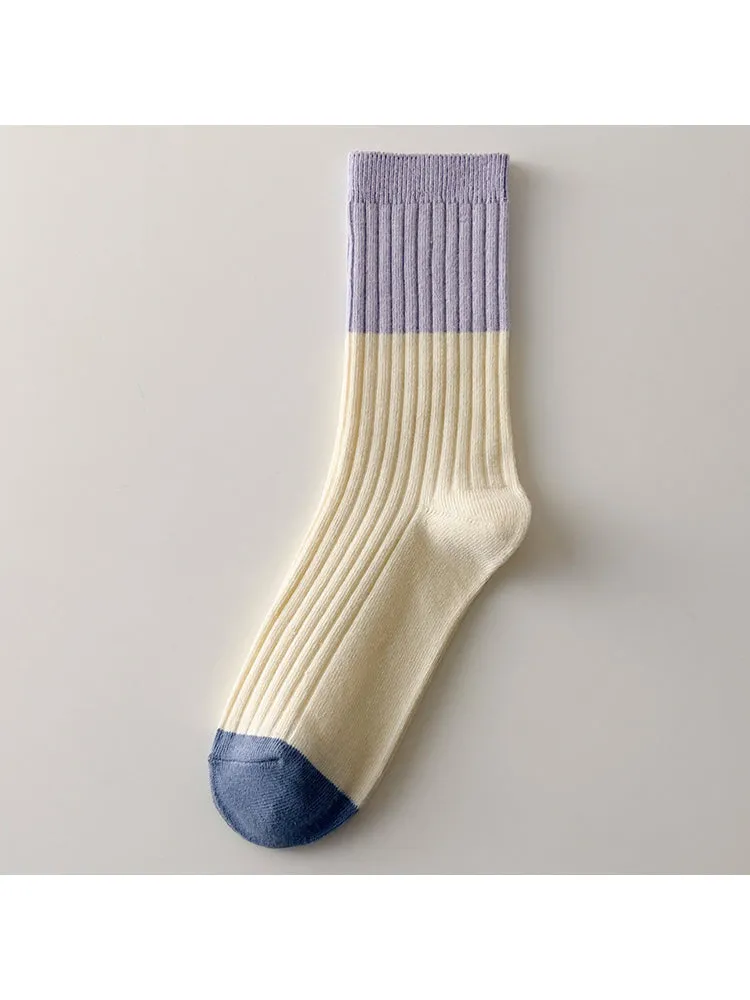 Three Pairs Retro Striped Socks Colorful Splicing Color Cotton Sock